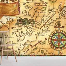 Pirate Map Wallpaper Mural, Sailing Ship Wall Decor, Peel & Stick - thumbnail 3