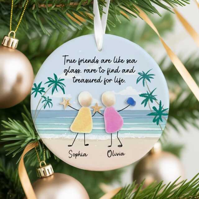 True Friends Are Like Sea Glass Ornament, Personalized Friendship Ceramic Ornament With Names, Best Friend Christmas Gift 2025 - image 1