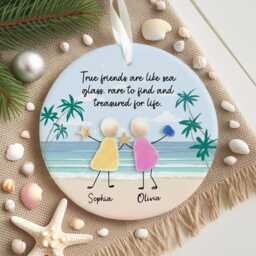 True Friends Are Like Sea Glass Ornament, Personalized Friendship Ceramic Ornament With Names, Best Friend Christmas Gift 2025 - thumbnail 2
