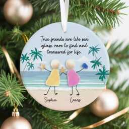 True Friends Are Like Sea Glass Ornament, Personalized Friendship Ceramic Ornament With Names, Best Friend Christmas Gift 2025 - thumbnail 4