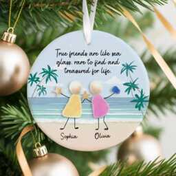 True Friends Are Like Sea Glass Ornament, Personalized Friendship Ceramic Ornament With Names, Best Friend Christmas Gift 2025