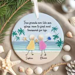 True Friends Are Like Sea Glass Ornament, Personalized Friendship Ceramic Ornament With Names, Best Friend Christmas Gift 2025 - thumbnail 3