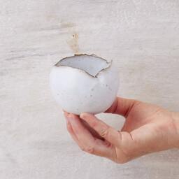 Small Shiny White Ceramic Planter Pot, Handmade Round Eclectic Pottery Pot For Succulent, Indoor/Outdoor Planters - thumbnail 3