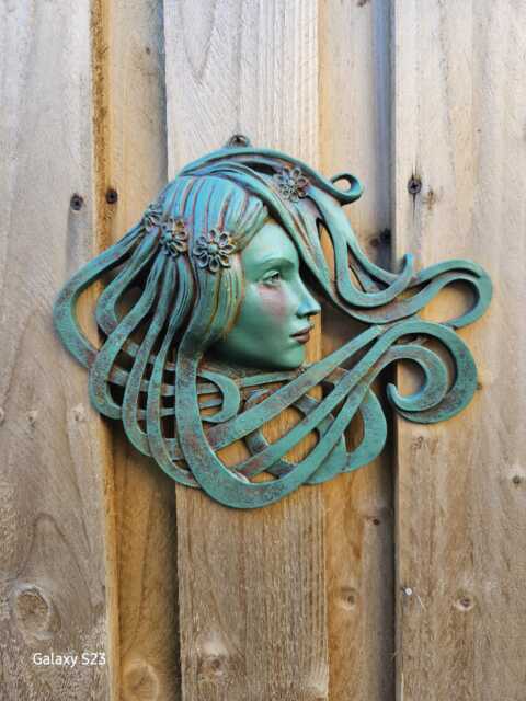 ??ine Art Nouveau Celtic Goddess Wall Art, Distressed Green, Blue Or Grey Stone - image 1