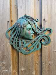 ??ine Art Nouveau Celtic Goddess Wall Art, Distressed Green, Blue Or Grey Stone - thumbnail 1
