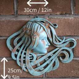 ??ine Art Nouveau Celtic Goddess Wall Art, Distressed Green, Blue Or Grey Stone - thumbnail 3