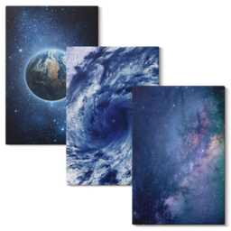 Canvas Set Of 3 - Earth in Space, Storm & Galaxy Stars, Navy Wall Art, Space Astrology Decor - thumbnail 2