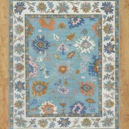 Handmade Oushak Wool Rug, Blue & White Floral Carpet, Custom Size Ar_3302 - thumbnail 2