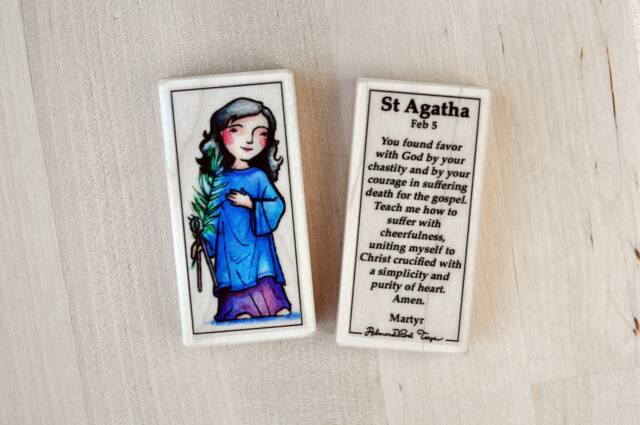 st Agatha Patron Saint Block With Gift Bag // Patron Of Nurses, Breast Cancer, & The Physically Abused Catholic Toys By Almondrod - image 1
