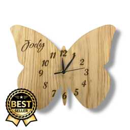 Butterfly Clock Custom Wood Colors & Engraving