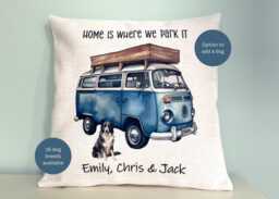 Personalised Camping Cushion/Campervan & Optional Dog 16 Breeds Cover Only Or With Insert 40cm X Cream Linen Blend