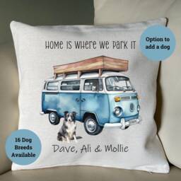 Personalised Camping Cushion/Campervan & Optional Dog 16 Breeds Cover Only Or With Insert 40cm X Cream Linen Blend - thumbnail 2