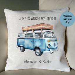 Personalised Camping Cushion/Campervan & Optional Dog 16 Breeds Cover Only Or With Insert 40cm X Cream Linen Blend - thumbnail 3
