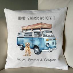 Personalised Camping Cushion/Campervan & Optional Dog 16 Breeds Cover Only Or With Insert 40cm X Cream Linen Blend - thumbnail 4
