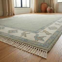 New Luxury Indian Hand Knotted Wool Oushak Rug, Hallway, Kitchen Runner Animal Sage Green Premium Bedroom Carpet Rugs - thumbnail 2