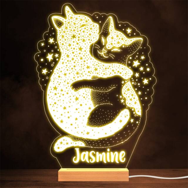 Two Stars Cats Hugging Gothic Mystic Personalised Gift Lamp Night Light - image 1
