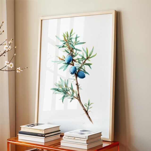 Juniper Branch - Blue Berry Botanical Illustration Print in Cool Greens, Vintage-Inspired Herb & Gin Bar Wall Art - image 1