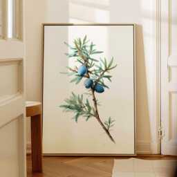 Juniper Branch - Blue Berry Botanical Illustration Print in Cool Greens, Vintage-Inspired Herb & Gin Bar Wall Art - thumbnail 3