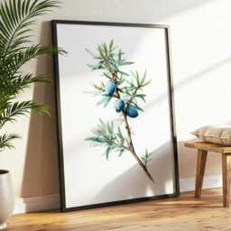 Juniper Branch - Blue Berry Botanical Illustration Print in Cool Greens, Vintage-Inspired Herb & Gin Bar Wall Art - thumbnail 2