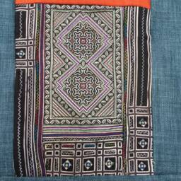 Vintage Handmade Tribal Hmong Embroidered Silk Cotton Wall Hanging - thumbnail 3