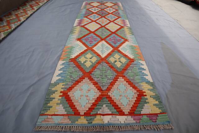 Kilim Runner Rug 2'9x9'6 Ft, Afghan Flatweave Handmade Wool Rug, Natural Veg Dyes Traditional Oriental Kitchen Runner, Entryway - image 1