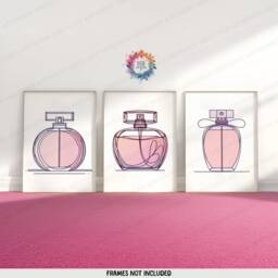 Minimal Perfume Prints - Set Of 3 Posters - Pink & Purple Room Decor Make Up Station Wall Art Perfumes Artwork Girl Bedroom Print A4 - thumbnail 2