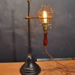 Vintage Industrial Desk Lamp - Trouble Light With Lab Stand Cage Pendant Laboratory Pharmacy Apothecary Lighting - thumbnail 4