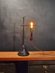 Vintage Industrial Desk Lamp - Trouble Light With Lab Stand Cage Pendant Laboratory Pharmacy Apothecary Lighting