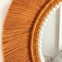 Cinnamon Boho Macrame Mirror With Pearls, Round Wall Decor - thumbnail 3