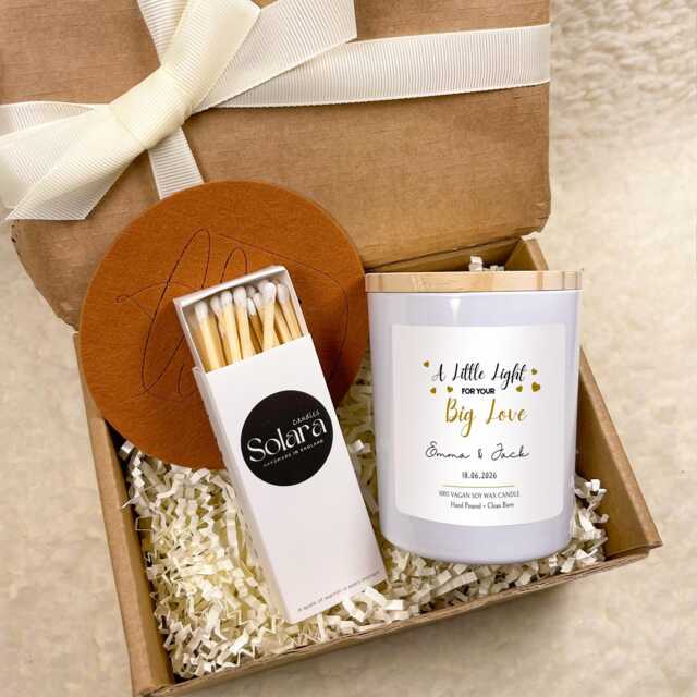 Wedding Candle Gift For Couple, Personalised With Names & Date, A Little Light Your Big Love, Unique - image 1