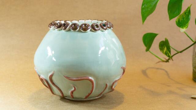 Ceramic Handmade Chubby Vase , Handpainted Ceramics Indoor Planters Unique Home Decoration Gift - image 1