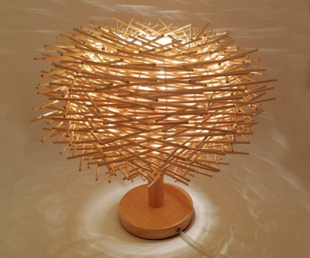 Natural Rattan Bird Nest Table Lamp, Countryside Style Desk Light, Bedside Width 11.8 - image 1