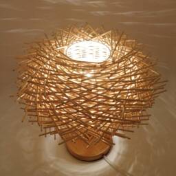 Natural Rattan Bird Nest Table Lamp, Countryside Style Desk Light, Bedside Width 11.8 - thumbnail 3
