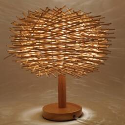 Natural Rattan Bird Nest Table Lamp, Countryside Style Desk Light, Bedside Width 11.8 - thumbnail 2