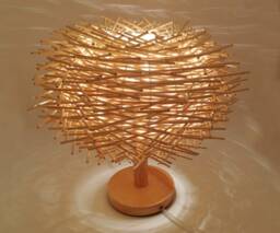 Natural Rattan Bird Nest Table Lamp, Countryside Style Desk Light, Bedside Width 11.8
