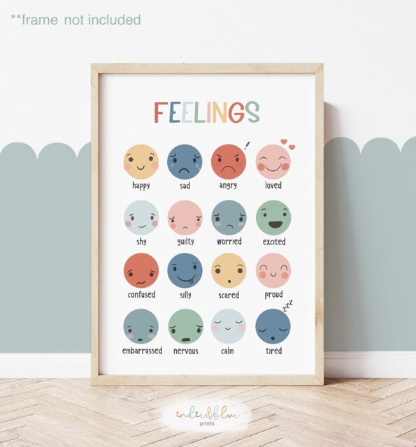 Rainbow Feelings Chart, Unframed Print, Classroom Decor, Educational Montessori Playroom Prints, Scandi Kids Art - image 1
