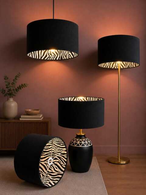 New Luxury Hq Double Sided Black Velvet & Zebra Animal White Pattern On Fabric Combination Drum Lamp Shade Pendant Light - image 1