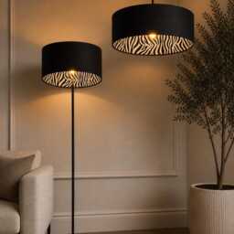 New Luxury Hq Double Sided Black Velvet & Zebra Animal White Pattern On Fabric Combination Drum Lamp Shade Pendant Light - thumbnail 2