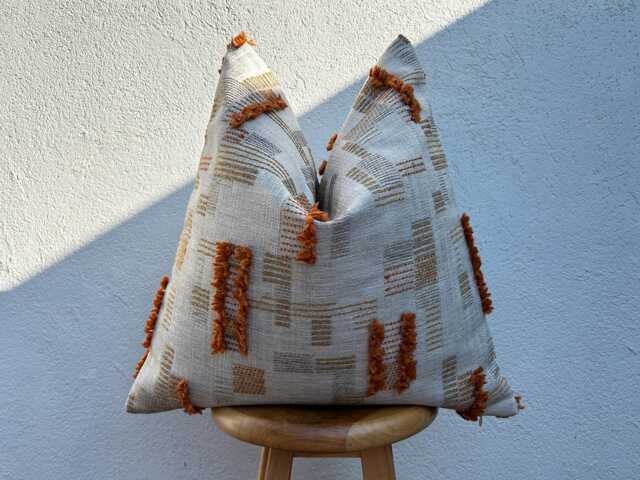 Burnt Orange - Beige Tufted Pillow Cover, Rust Cushion For Couch, Sofa, Euro Or Lumbar Size - All Duties Paid Usa - image 1