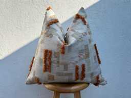 Burnt Orange - Beige Tufted Pillow Cover, Rust Cushion For Couch, Sofa, Euro Or Lumbar Size - All Duties Paid Usa - thumbnail 1
