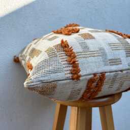 Burnt Orange - Beige Tufted Pillow Cover, Rust Cushion For Couch, Sofa, Euro Or Lumbar Size - All Duties Paid Usa - thumbnail 4