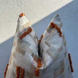 Burnt Orange - Beige Tufted Pillow Cover, Rust Cushion For Couch, Sofa, Euro Or Lumbar Size - All Duties Paid Usa - thumbnail 2