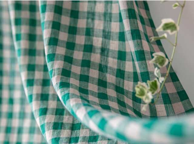 Green Gingham Washed Linen Curtains Farmhouse Buffalo Check Plaid Custom Drapes Dining Room Panels Kitchen Cottage Cafe Valances Set Of 2 - image 1