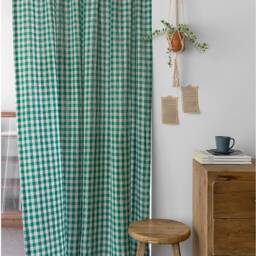 Green Gingham Washed Linen Curtains Farmhouse Buffalo Check Plaid Custom Drapes Dining Room Panels Kitchen Cottage Cafe Valances Set Of 2 - thumbnail 3