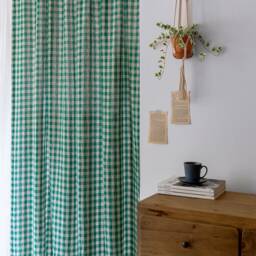 Green Gingham Washed Linen Curtains Farmhouse Buffalo Check Plaid Custom Drapes Dining Room Panels Kitchen Cottage Cafe Valances Set Of 2 - thumbnail 2