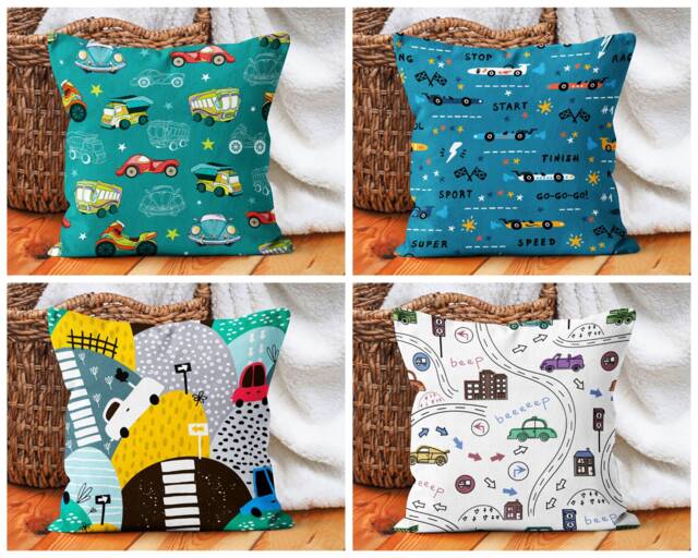 Car Kid Pattern Pillow Case/Kids Room Decor Pillow/Car Models Throw Cover/Fun Decorative Pillow/Nursery Case - image 1