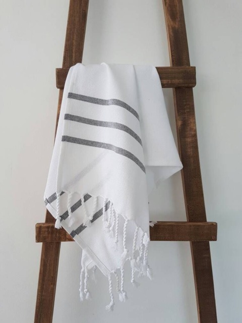 Cotton Hand Towel - Stripe Guest Head Wrap Natural Kitchen Tea Rustic Home White With Stripes Housewarming - image 1