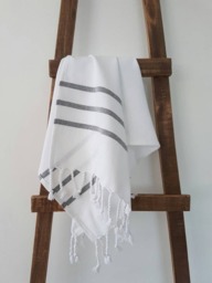 Cotton Hand Towel - Stripe Guest Head Wrap Natural Kitchen Tea Rustic Home White With Stripes Housewarming - thumbnail 1