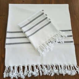 Cotton Hand Towel - Stripe Guest Head Wrap Natural Kitchen Tea Rustic Home White With Stripes Housewarming - thumbnail 3