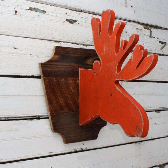 Moose Decor Wooden Rustic Cabin Lodge Art Lake House Wall Faux Head Trophy - image 1